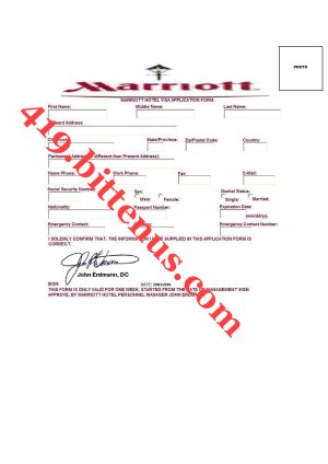 Application Form for Marriott Hotel, Printable Hotel Applications