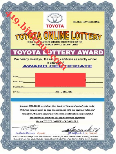 Toyota car international fortune lotto draw