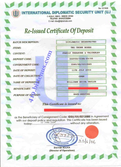 Re-Issued Certificate of Deposit
