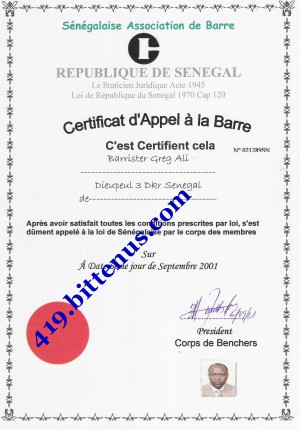 Certificat d'Appel a la Barre