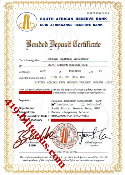 Bonded Deposit Certificate