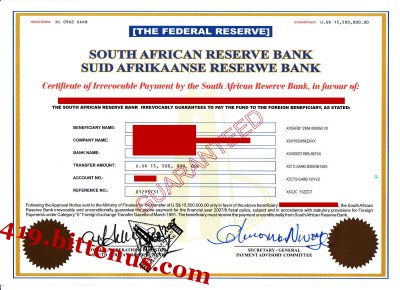 Certificate of Irrevocable Payment