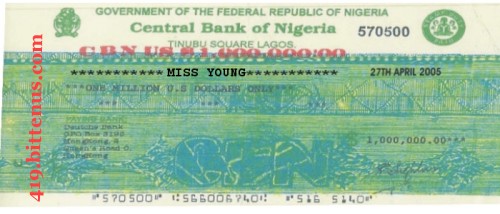 Central Bank of Nigeria, 1,000,000 U.S Dollars