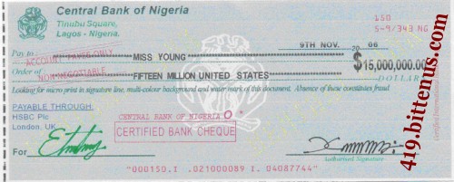 Central Bank of Nigeria, $15,000,000